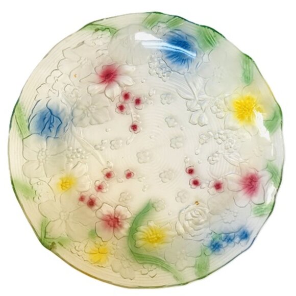 Romance Rose Floral Glass Salad Fruit Serving Bowl Plate - Picture 2 of 8